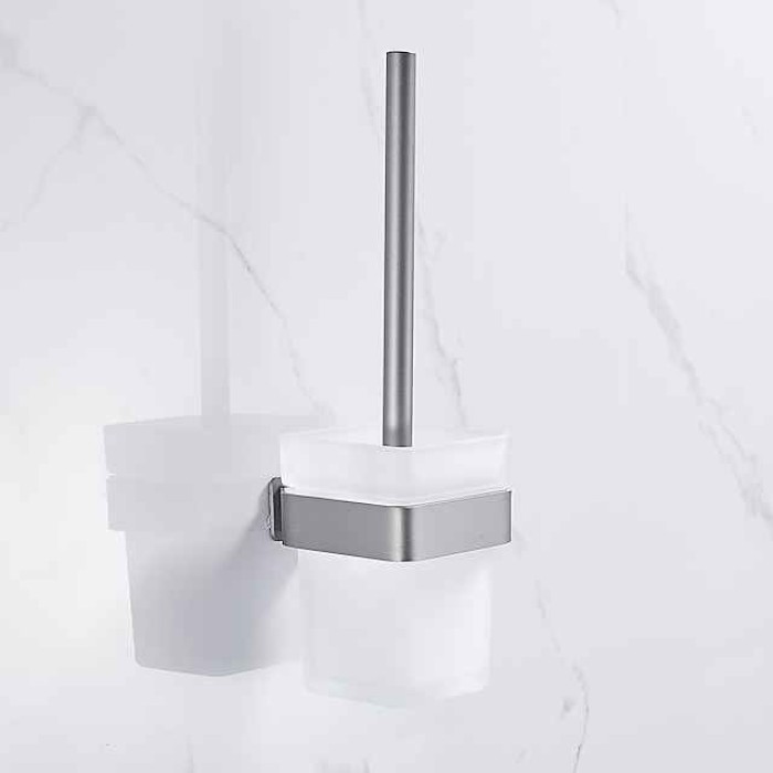 Toilet Brush with Holder,Wall Mounted Stainless Steel 304 Rubber Painted Toilet Bowl Brush and Holder for Bathroom