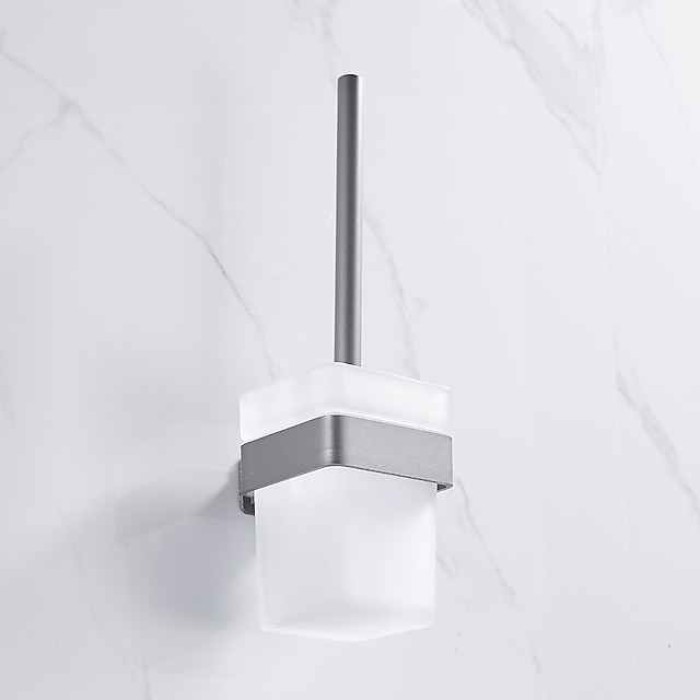 Toilet Brush with Holder,Wall Mounted Stainless Steel 304 Rubber Painted Toilet Bowl Brush and Holder for Bathroom