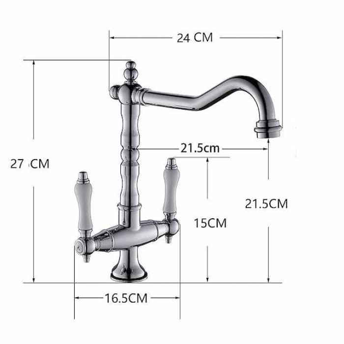 Traditional Kitchen Sink Mixer Faucet, Retro Style Vessel Kitchen Taps Dual Handles One Hole Rotatable Chrome/Brass/Nickel Brushed Standard Spout