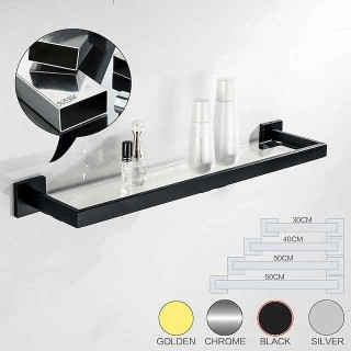 Bathroom Shelves Bathroom Tempered Glass Shelf, Sainless Steel Shower Wall Shelves No Drilling Towel Racks Rectangular 1 Tier Wall Mounted Mirror Front Shelf