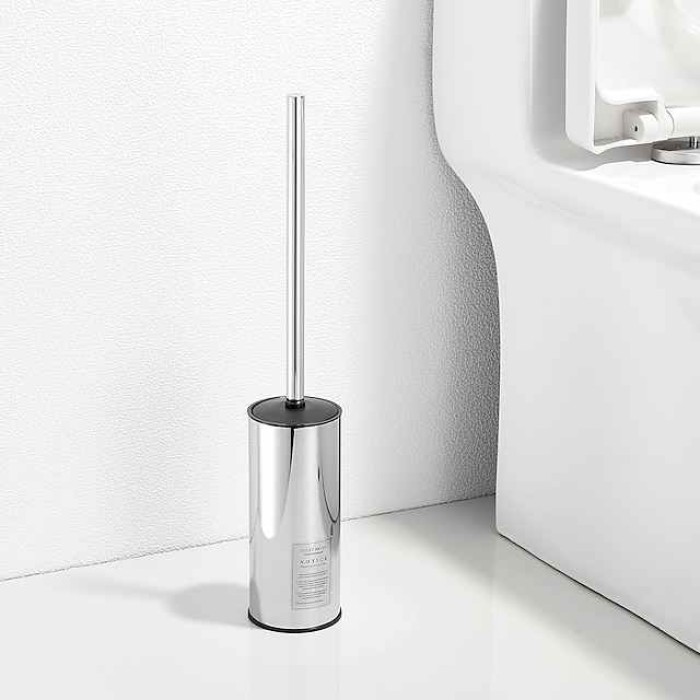 Toilet Brush with Holder,Floor Standing Stainless Steel 304 Rubber Painted Toilet Bowl Brush and Holder for Bathroom