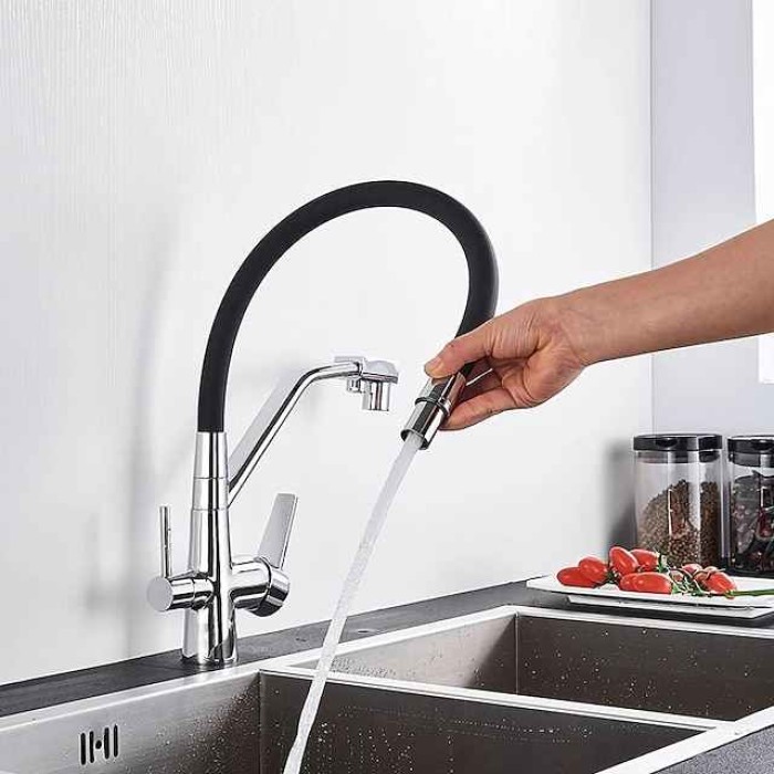 Kitchen faucet - Two Handles Two Holes Chrome / Oil-rubbed Bronze / Nickel Brushed Pull-out / &shy;Pull-down Centerset Antique Kitchen Taps