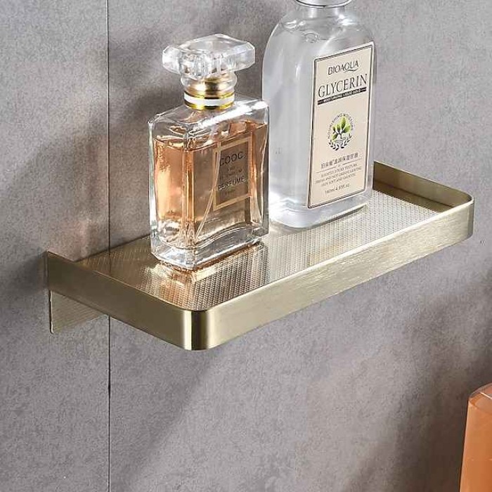 Bathroom Shelf Wall Mounted Storage Shelf,Stainless Steel Tray for Storing Mobilephones, Toilet Paper(Black/Chrome/Golden)