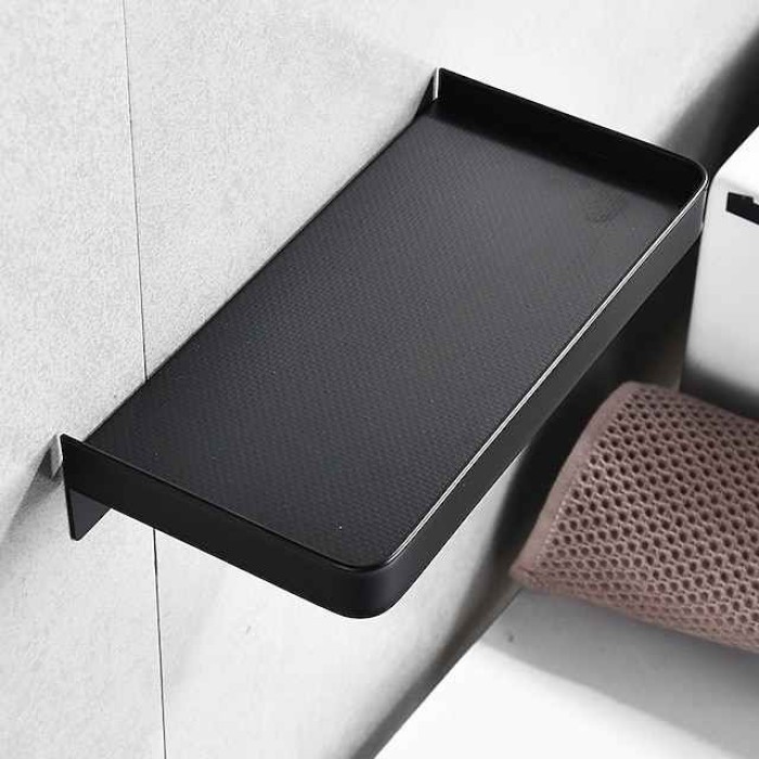 Bathroom Shelf Wall Mounted Storage Shelf,Stainless Steel Tray for Storing Mobilephones, Toilet Paper(Black/Chrome/Golden)