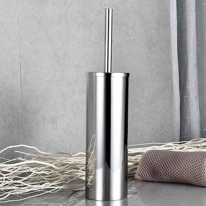 Toilet Brush with Holder,Round Stainless Steel 304 Rubber Painted Toilet Bowl Brush and Holder for Bathroom