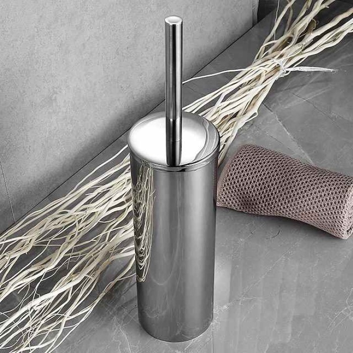 Toilet Brush with Holder,Round Stainless Steel 304 Rubber Painted Toilet Bowl Brush and Holder for Bathroom