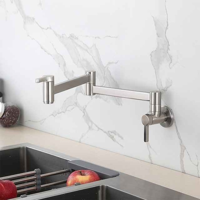 Kitchen Faucet,Wall Mounted Pot Filler Two Handles One Hole Contemporary Kitchen Taps