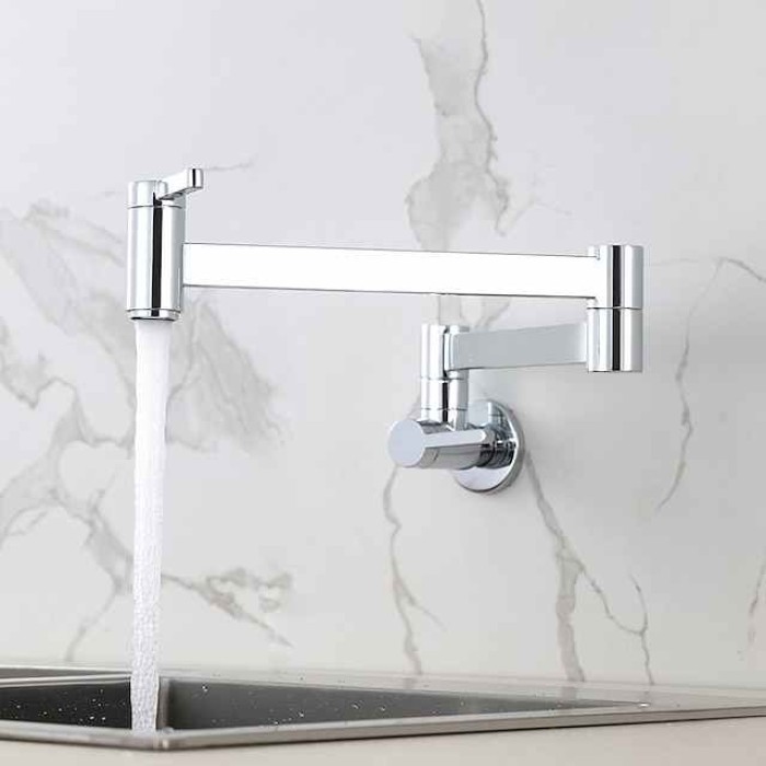 Kitchen Faucet,Wall Mounted Pot Filler Two Handles One Hole Contemporary Kitchen Taps