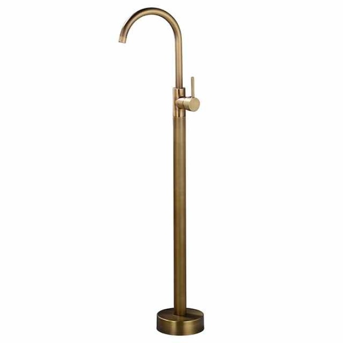 Floor Mount Standing Bathtub Faucet, 360° Swivel Freestanding Tub Filler Mixer Tap Brass Spout High Flow Shower Faucets