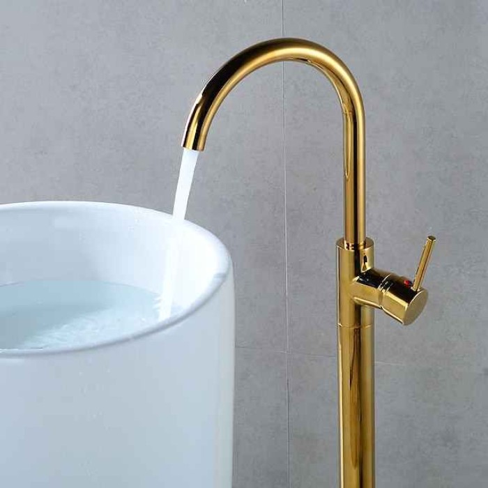 Floor Mount Standing Bathtub Faucet, 360° Swivel Freestanding Tub Filler Mixer Tap Brass Spout High Flow Shower Faucets