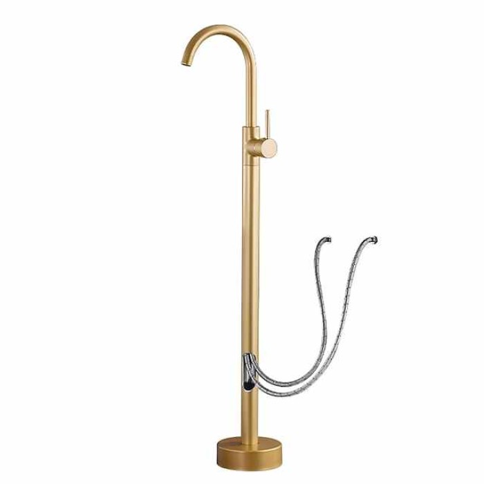 Floor Mount Standing Bathtub Faucet, 360° Swivel Freestanding Tub Filler Mixer Tap Brass Spout High Flow Shower Faucets