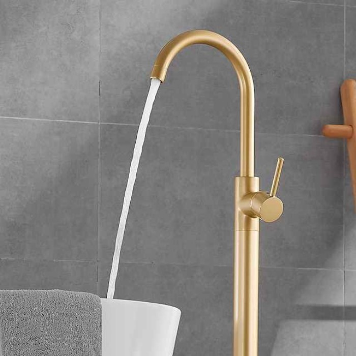 Floor Mount Standing Bathtub Faucet, 360° Swivel Freestanding Tub Filler Mixer Tap Brass Spout High Flow Shower Faucets