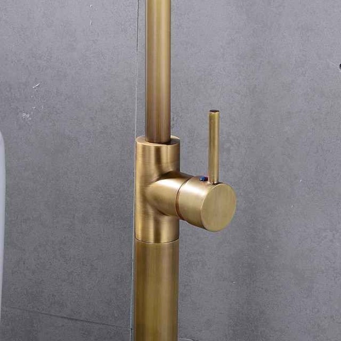 Floor Mount Standing Bathtub Faucet, 360° Swivel Freestanding Tub Filler Mixer Tap Brass Spout High Flow Shower Faucets