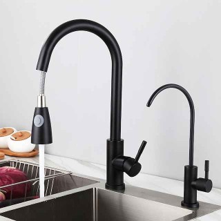 Kitchen Sink Mixer Faucet with Pull Out Spray Deck Mounted, 304 Stainless Steel 360 Rotatable Kitchen Vessel Taps for Vegetable Washing Basin Black Brushed Nickel