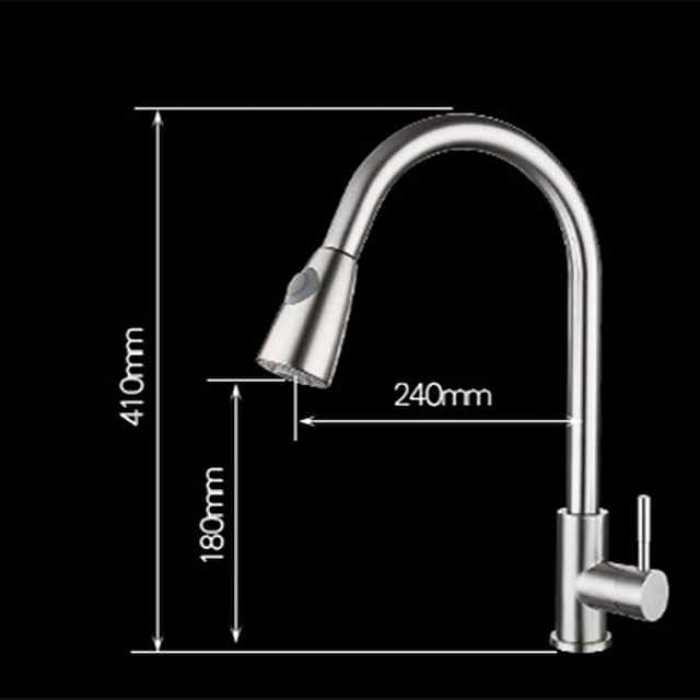 Kitchen Sink Mixer Faucet with Pull Out Spray Deck Mounted, 304 Stainless Steel 360 Rotatable Kitchen Vessel Taps for Vegetable Washing Basin Black Brushed Nickel