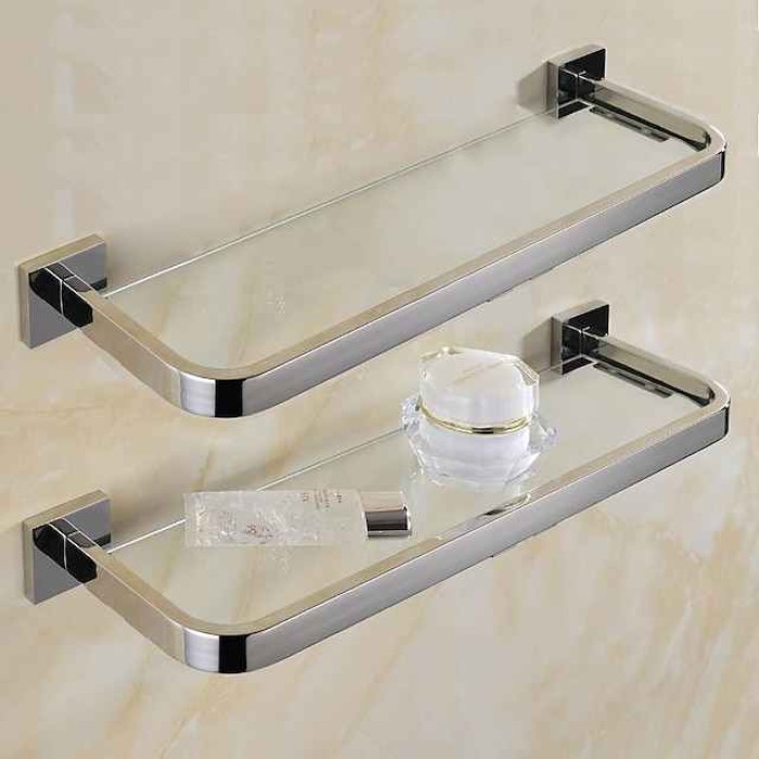 Modern Bath Toilet Rack Stainless Steel Tempered Glass Shelf Rack Shower Toiletries Rack Cosmetics Storage Rack