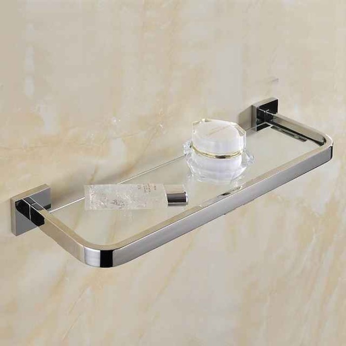 Modern Bath Toilet Rack Stainless Steel Tempered Glass Shelf Rack Shower Toiletries Rack Cosmetics Storage Rack