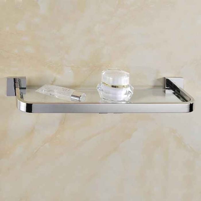 8mm Tempered Glass Toilet Shelf Bathroom Cosmetics Toiletries Storage Layer Shelf Thickened 304 Stainless Steel Mirror Bright Light Color, Various Specifications Are Available