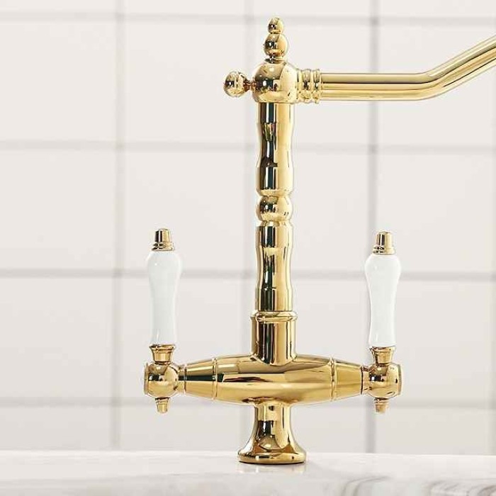 Kitchen Faucet,Two Handles One Hole Antique Brass / Electroplated / Painted Finishes Standard Spout Centerset Antique Kitchen Taps