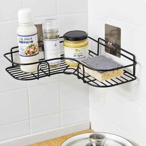 Bathroom Shelf with Hooks, Shower Caddy Rack, Bathroom Kitchen No Punching Triangle Storage Rack, Bathroom Accessories