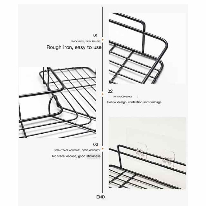 Bathroom Shelf with Hooks, Shower Caddy Rack, Bathroom Kitchen No Punching Triangle Storage Rack, Bathroom Accessories