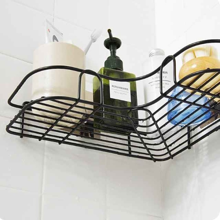 Bathroom Shelf with Hooks, Shower Caddy Rack, Bathroom Kitchen No Punching Triangle Storage Rack, Bathroom Accessories