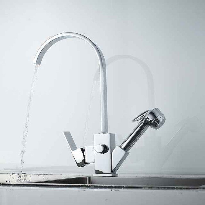 Kitchen Faucet - Single Handle Two Holes Electroplated Pull-Out / &Shy;Pull-Down / Standard Spout / Tall / &Shy;High Arc Centerset Contemporary Kitchen Taps