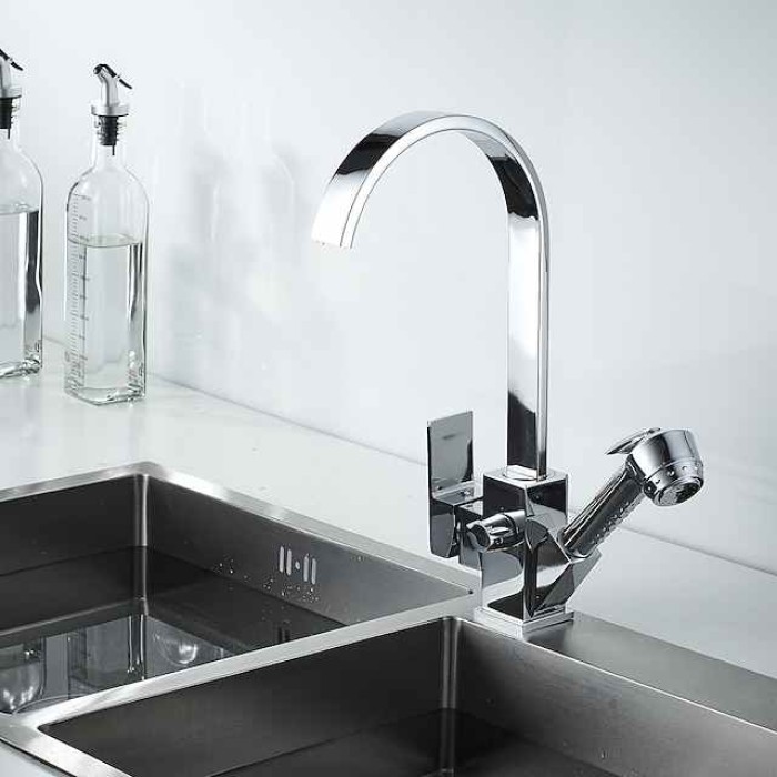 Kitchen Faucet - Single Handle Two Holes Electroplated Pull-Out / &Shy;Pull-Down / Standard Spout / Tall / &Shy;High Arc Centerset Contemporary Kitchen Taps