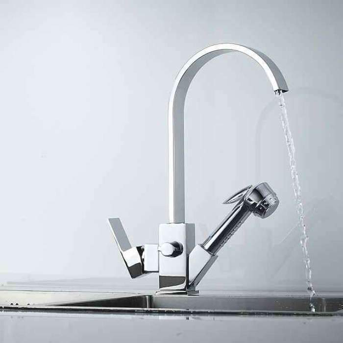 Kitchen Faucet - Single Handle Two Holes Electroplated Pull-Out / &Shy;Pull-Down / Standard Spout / Tall / &Shy;High Arc Centerset Contemporary Kitchen Taps