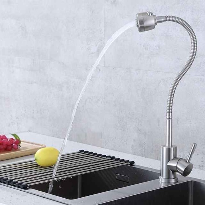 304 Stainless Steel Cold and Hot Water Kitchen Faucet Kitchen Mixers Kitchen Sink Tap 360 Degree Swivel Flexible Hose Basin Faucet