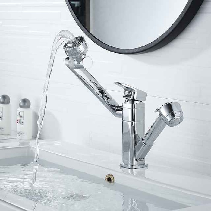 Bathroom Sink Faucet - Rotatable / Pull out Painted Finishes Centerset Single Handle Two HolesBath Taps