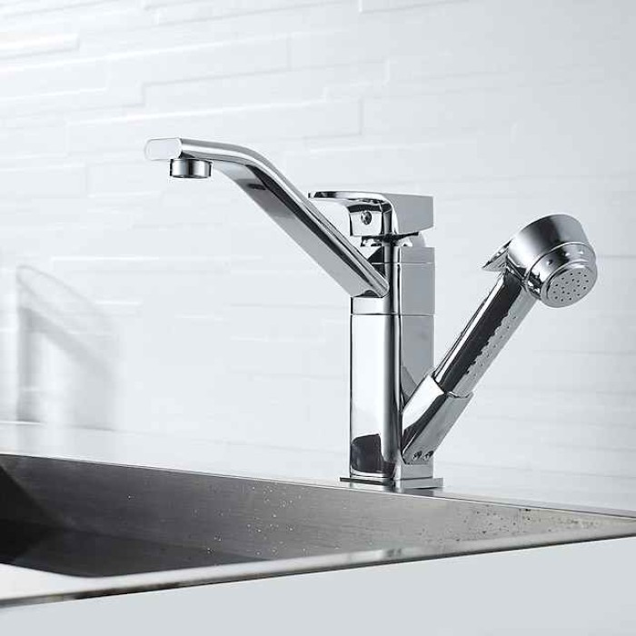 Bathroom Sink Faucet - Rotatable / Pull out Painted Finishes Centerset Single Handle Two HolesBath Taps