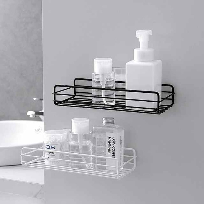 Wall Mounted Bathroom Shelf Floating Shelves Shower Hanging Basket Shampoo Holders WC Accessories Kitchen Seasoning Storage Rack