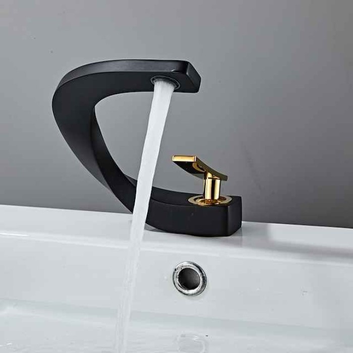 Bathroom Sink Mixer Faucet, Mono Wash Basin Single Handle Basin Taps Washroom, Monobloc Vessel Water Brass Tap Deck Mounted with Hot and Cold Hose