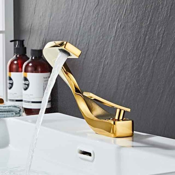 Bathroom Sink Mixer Faucet, Mono Wash Basin Single Handle Basin Taps Washroom, Monobloc Vessel Water Brass Tap Deck Mounted with Hot and Cold Hose