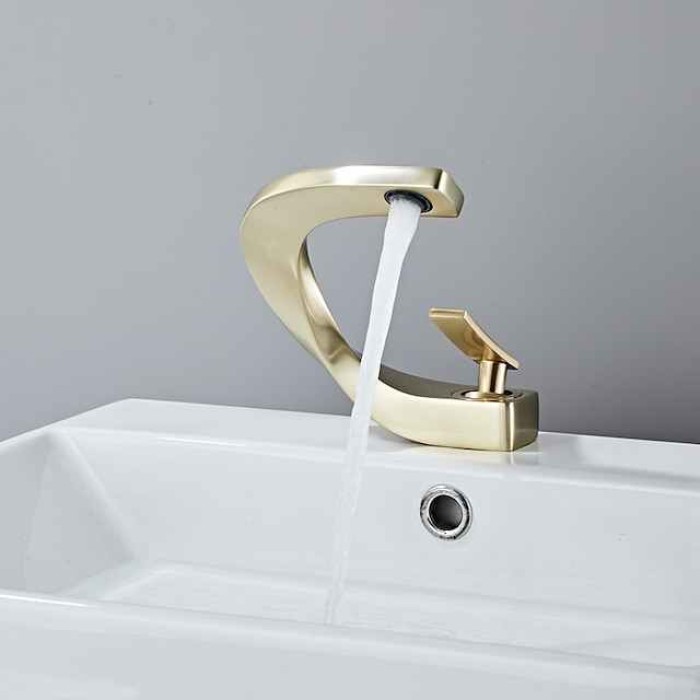 Bathroom Sink Mixer Faucet, Mono Wash Basin Single Handle Basin Taps Washroom, Monobloc Vessel Water Brass Tap Deck Mounted with Hot and Cold Hose