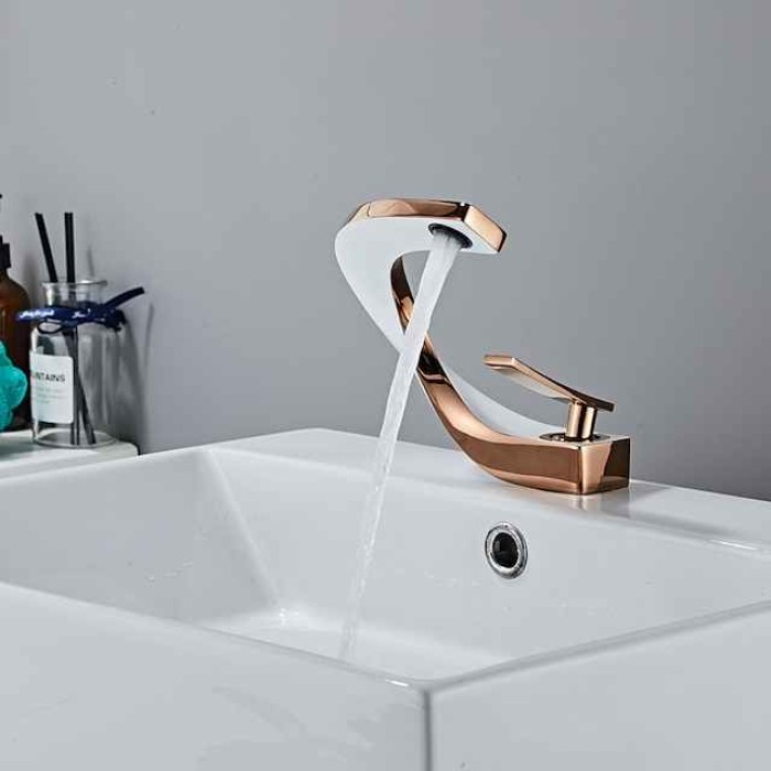 Bathroom Sink Mixer Faucet, Mono Wash Basin Single Handle Basin Taps Washroom, Monobloc Vessel Water Brass Tap Deck Mounted with Hot and Cold Hose