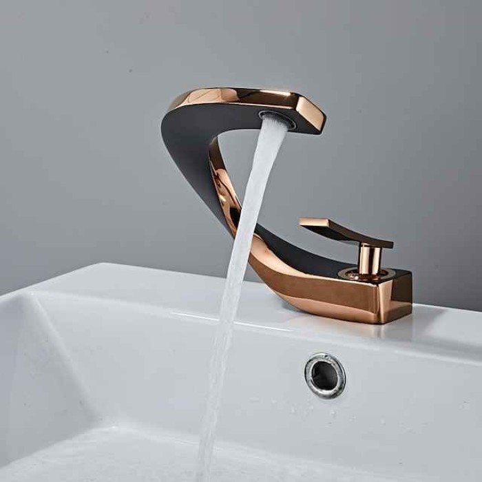 Bathroom Sink Mixer Faucet, Mono Wash Basin Single Handle Basin Taps Washroom, Monobloc Vessel Water Brass Tap Deck Mounted with Hot and Cold Hose