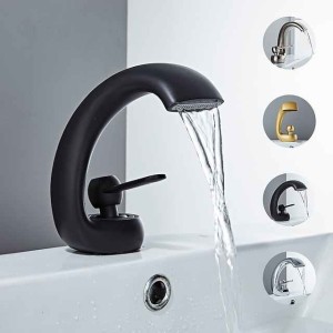 Bathroom Sink Faucet - Waterfall Chrome / Oil-rubbed Bronze / Nickel Brushed Centerset Single Handle One HoleBath Taps