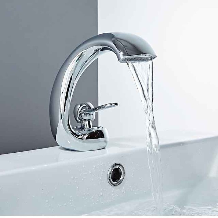 Bathroom Sink Faucet - Waterfall Chrome / Oil-rubbed Bronze / Nickel Brushed Centerset Single Handle One HoleBath Taps