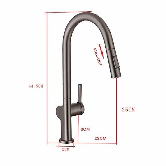 Kitchen Faucet with Pull-out Spray,Single Handle One Hole Brass High Arc 2-modes 360°Rotatable Modern Contemporary Kitchen Taps