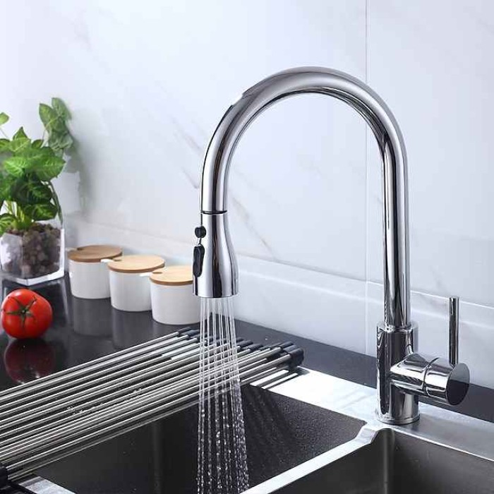 Kitchen Faucet - Single Handle One Hole Chrome / Nickel Brushed / Electroplated Pull-out / Pull-down / Standard Spout Centerset Modern Contemporary Kitchen Taps