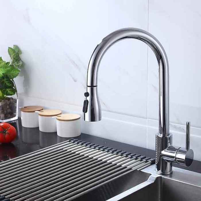 Kitchen Faucet - Single Handle One Hole Chrome / Nickel Brushed / Electroplated Pull-out / Pull-down / Standard Spout Centerset Modern Contemporary Kitchen Taps