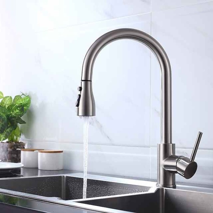 Kitchen Faucet - Single Handle One Hole Chrome / Nickel Brushed / Electroplated Pull-out / Pull-down / Standard Spout Centerset Modern Contemporary Kitchen Taps