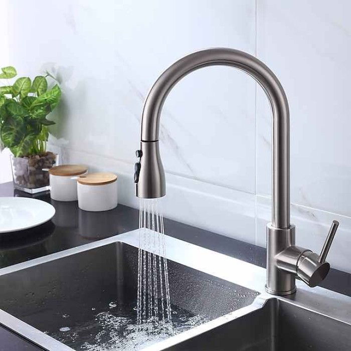 Kitchen Faucet - Single Handle One Hole Chrome / Nickel Brushed / Electroplated Pull-out / Pull-down / Standard Spout Centerset Modern Contemporary Kitchen Taps