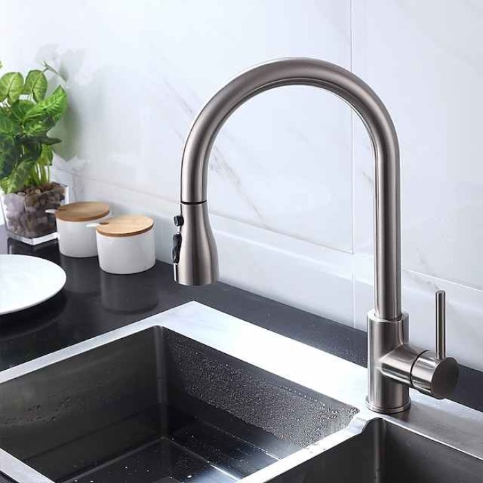 Kitchen Faucet - Single Handle One Hole Chrome / Nickel Brushed / Electroplated Pull-out / Pull-down / Standard Spout Centerset Modern Contemporary Kitchen Taps