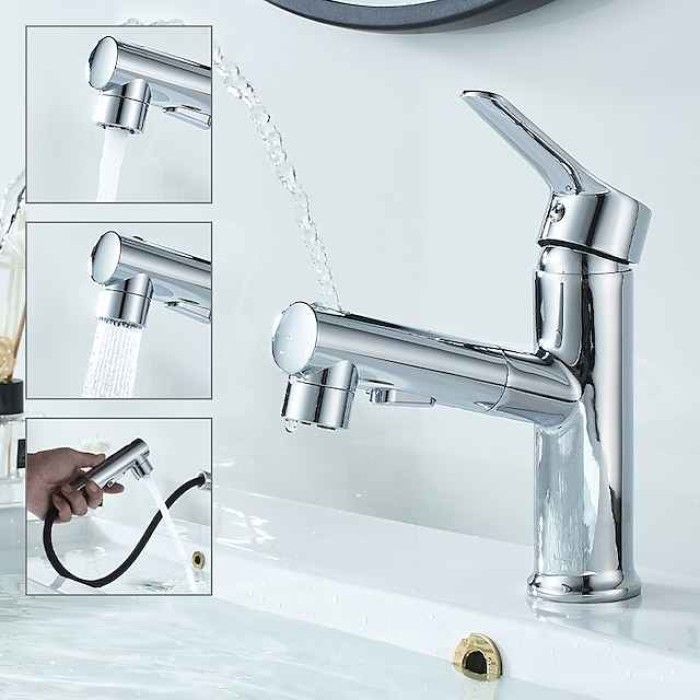 Bathroom Sink Faucet Pull out / Pullout Spray Electroplated / Painted Finishes Centerset Single Handle One HoleBath Taps