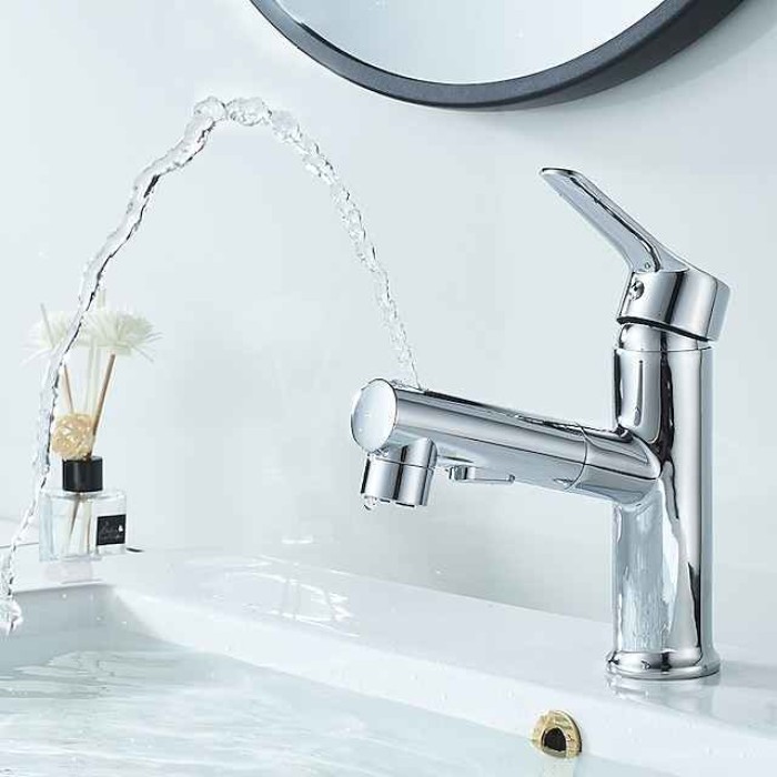 Bathroom Sink Faucet Pull out / Pullout Spray Electroplated / Painted Finishes Centerset Single Handle One HoleBath Taps