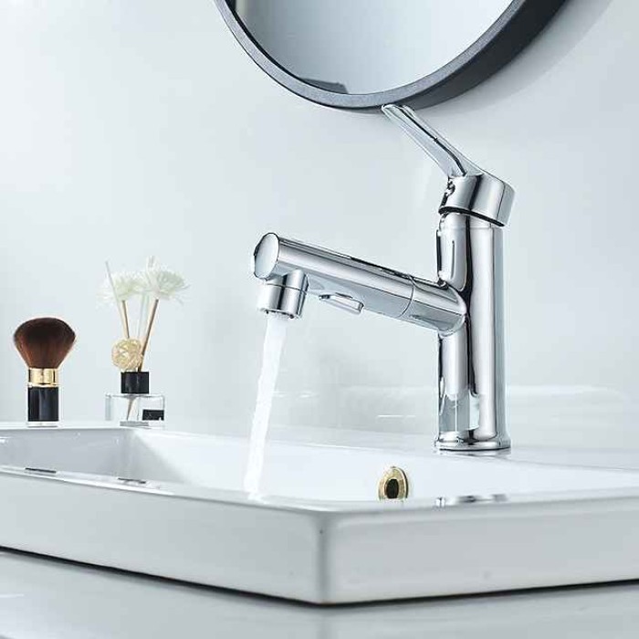 Bathroom Sink Faucet Pull out / Pullout Spray Electroplated / Painted Finishes Centerset Single Handle One HoleBath Taps