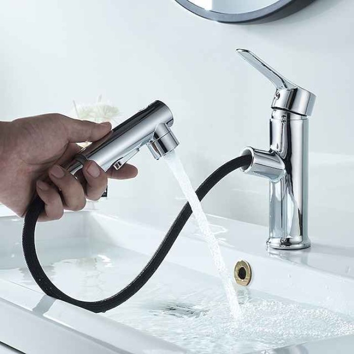 Bathroom Sink Faucet Pull out / Pullout Spray Electroplated / Painted Finishes Centerset Single Handle One HoleBath Taps